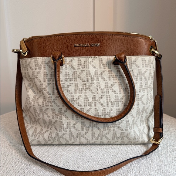 Michael Kors Handbags - Michael Kors Signature PVC Leather Satchel Bag Brown MK Logo Shoulder Crossbody